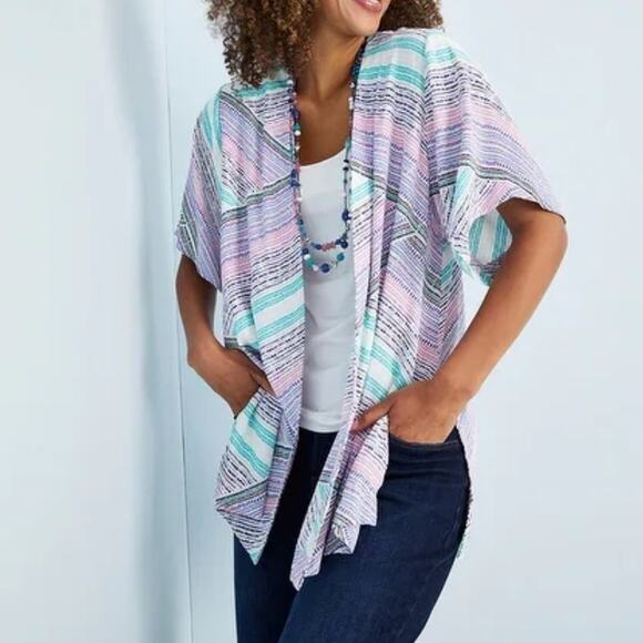 Chico's Rainbow Dots Easy Kimono Jacket Cover Cardigan Multi Color Size 2 = L - Picture 1 of 16